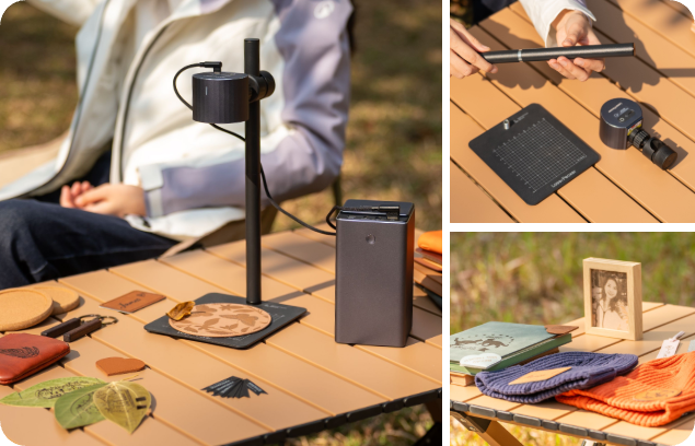 LP1 Plusとモバイルバッテリーを使った携帯可能な彫刻セットで、屋外で自然やインスピレーションを捉えるアーティスト向け。