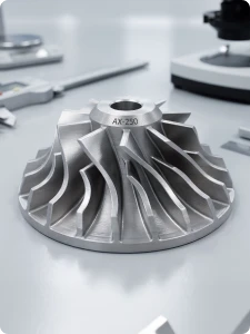製品のモデル情報がレーザー刻印された金属製インペラ