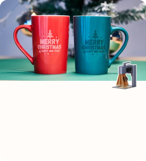 クリスマスの挨拶が入った、パーソナライズマグカップ２個
