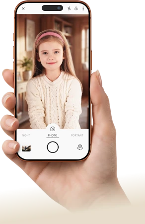 スマホで少女のポートレートを撮影している人