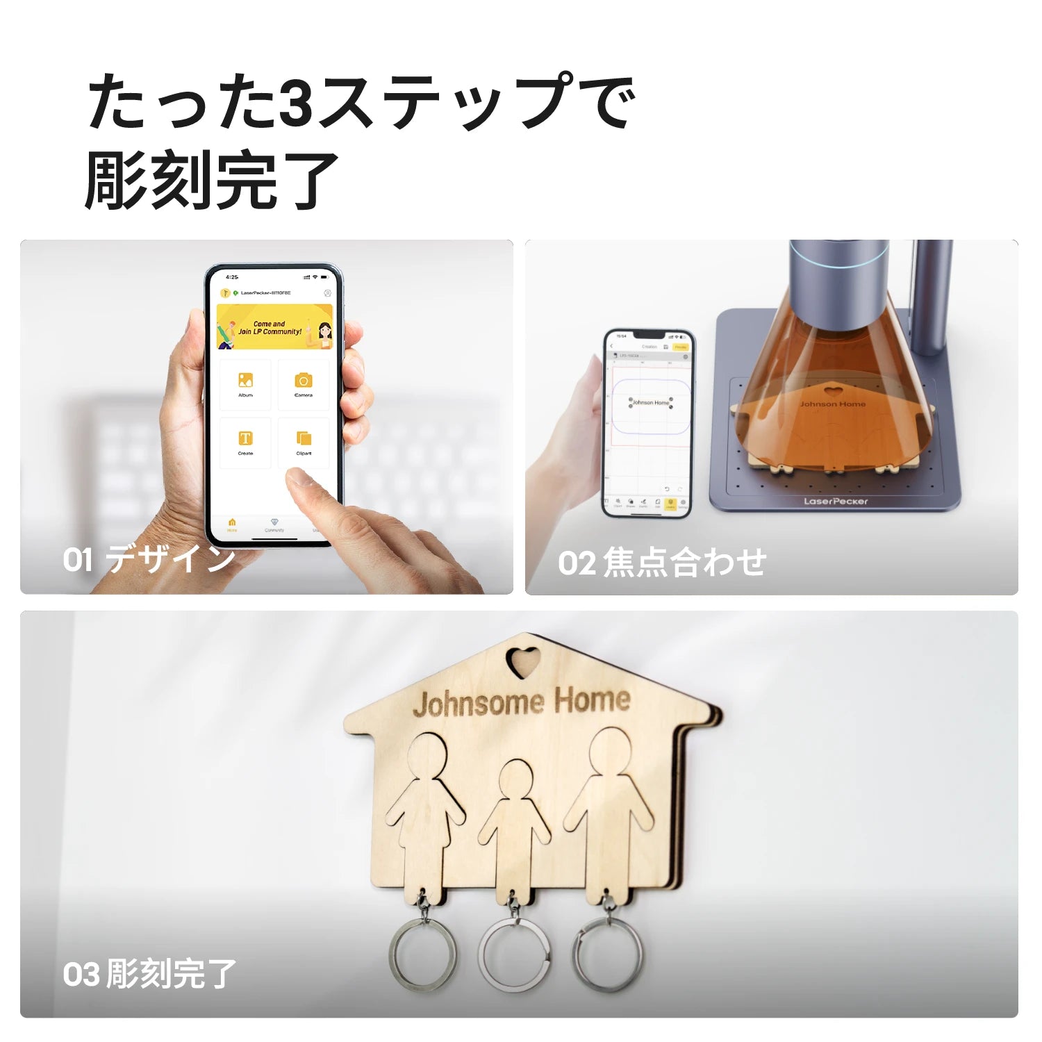 たった3ステップで彫刻完了