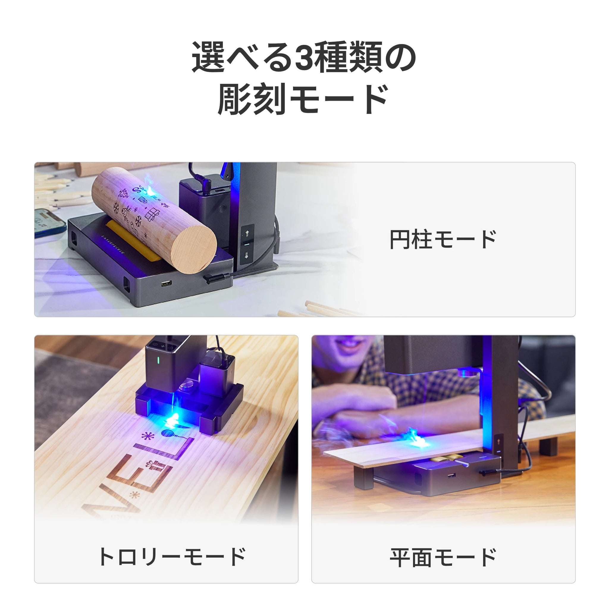 レーザーペッカー多機能電動台座、電動ローラー、回転台 3種類の彫刻モード